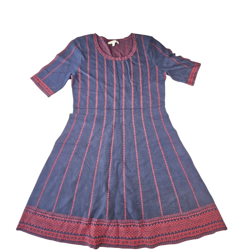 41 Hawthorn Navy Red Striped Fit and Flare Sweater Dress Petite Large F8HKS104P